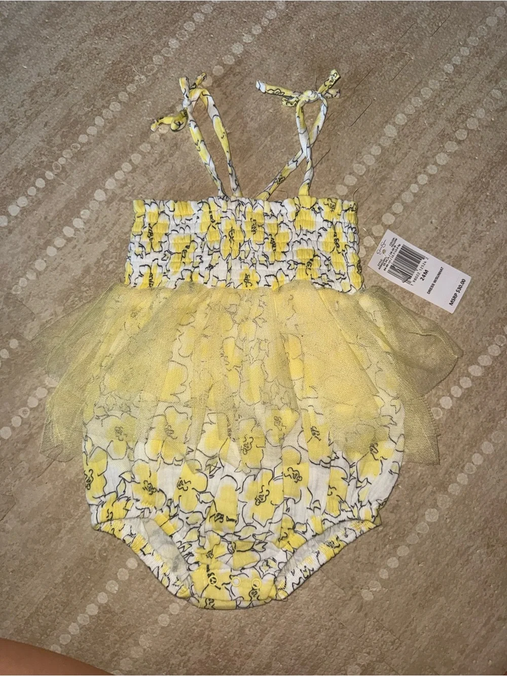 Jessica Simpson Yellow Floral Tulle Baby Romper